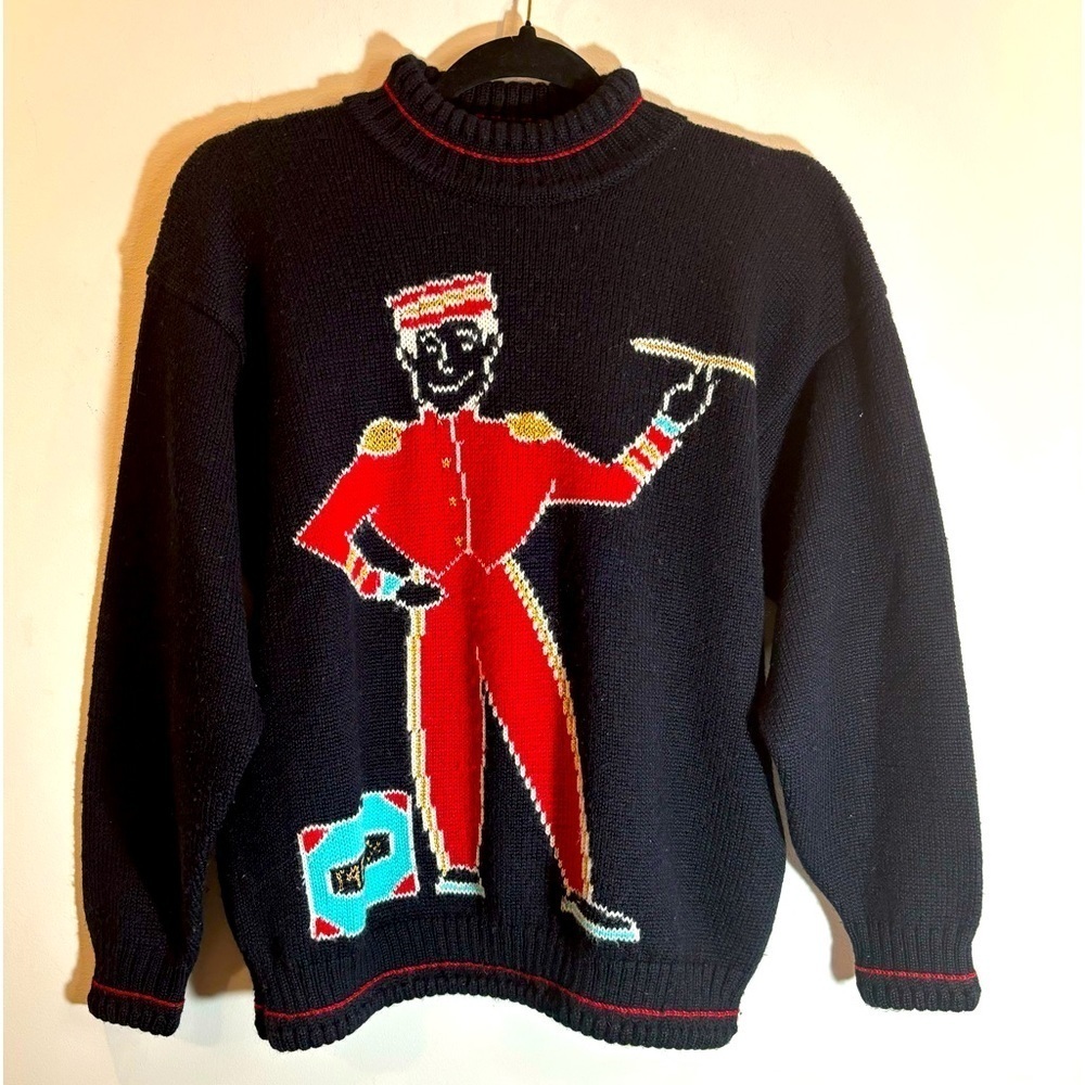 MEXX Sz L Bell Boy Travel Suitcase Wool Blend  Short Rolled Neckline Sweater